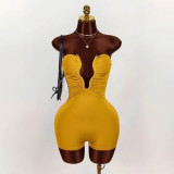 Cross-border European and American summer new fashion sexy off-shoulder hollow-out metal buckle strapless sleeveless jumpsuit women's clothing