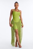 New Summer Fashion Sexy Halter Neck Bandage Tassel Bodycon Long Dress for Women in Cross-Border European and American Foreign Trade