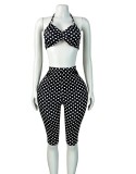 Cross-border European and American summer new fashion printed polka dot camisole top and hip-hugging cropped pants set for women