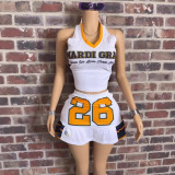 Cross-border European and American summer new sexy hot girl halter top with printed design and short skirt set for women