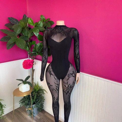 Y300913 New Women's Slim-Fit Sexy Long-Sleeve Mesh Bodysuit, Popular Cross-Border Item
