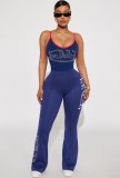 Cross-border European and American summer fashion casual printed jumpsuit with suspenders, slim-fit bodycon long pants set for women