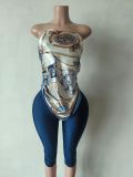Y300344 European and American cross-border fashion women's printed strapless versatile sexy outfit