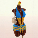 Cross-border European and American summer new fashion sexy halter neck tie-back backless jumpsuit for women