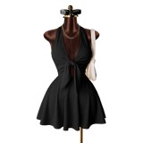 Cross-border European and American summer new fashion sexy solid color V-neck strap tight-fitting short dress for women