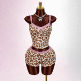 Cross-border European and American summer new fashion sexy slim-fit lace patchwork bow shorts set for women
