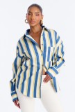 Cross-border European and American autumn new fashion casual striped long-sleeve shirt, loose and versatile outerwear for women