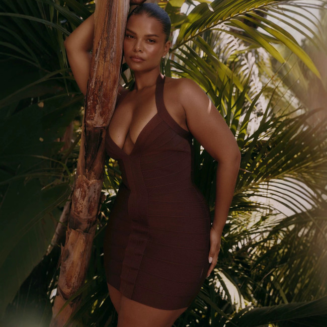 New European and American cross-border fashion sexy solid color deep V-neck halter neck backless bandage slim-fit bodycon dress