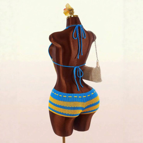 Cross-border European and American summer new fashion sexy halter neck tie-back backless jumpsuit for women