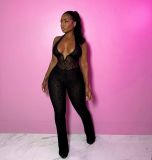 Y50005 European and American cross-border fashion women's hollow lace see-through jumpsuit