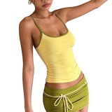 Cross-border European and American summer new foreign trade sexy hot girl camisole with tie and bodycon short skirt set women's clothing