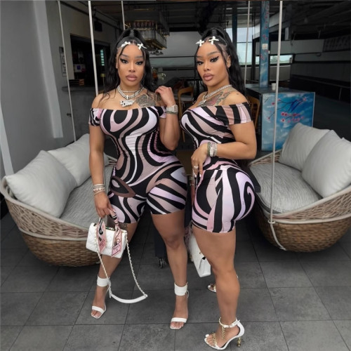 1364 Sexy Fitted Printed Romper sexy fitted printed strapless jumpsuit for hot girls