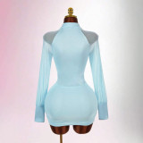 New European and American cross-border fashion solid color long-sleeve slim-fit V-neck ruched bodycon short dress for women