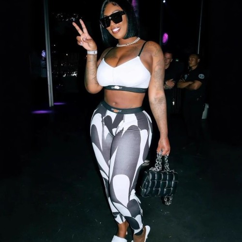 FC1232 European and American cross-border fashion low-cut tank top and long pants set, black sexy hot girl African milk silk spandex