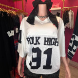 Y600601 Cross-border European and American Youth Loose V-neck Sports T-shirt y2k Hip-hop Sports Short Sleeve Loose Printed Short Sleeve