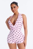 Cross-border European and American summer new fashion sexy halter neck tie-dye printed polka dot backless jumpsuit women's clothing