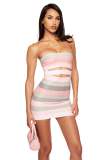New European and American cross-border fashion sexy strapless solid color striped bandage slim-fit short dress for women