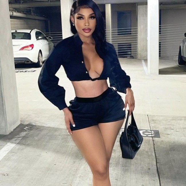 FC12361 European and American cross-border hot girl fashion casual slit shorts in black and pink leather, sourced from the factory in Africa