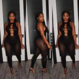 Y6671 European and American cross-border fashion women's sexy hollow-out tight-fitting mesh jacquard jumpsuit