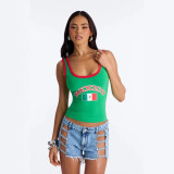 Cross-border European and American foreign trade wholesale INS letter and country print women's sleeveless tank top