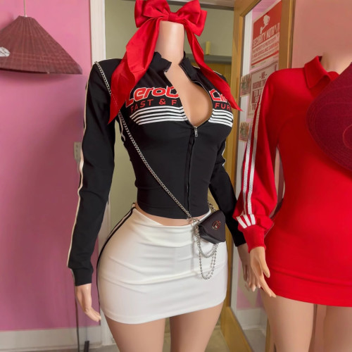 Y800802 New Autumn/Winter Cross-Border Vintage American Slim Fit Hot Girl Letter Print Contrast Color Zipper Sports Jacket