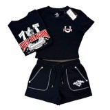 FC1483 European and American cross-border U series fashion printed top and shorts set in black and red, comfortable and casual