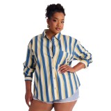 Cross-border European and American autumn new fashion casual striped long-sleeve shirt, loose and versatile outerwear for women