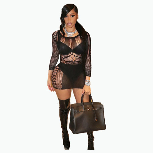 Y66128 European and American cross-border fashion women's mesh jacquard sexy short dress