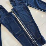 51089 New cross-border model European and American fashion irregular hollow-out patchwork zipper stretch denim
