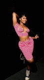 New European and American cross-border foreign trade women's fashion sexy hot girl striped printed crop top and shorts three-piece set