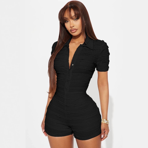 Cross-border European and American summer new fashion slim-fit POLO collar single-breasted short-sleeve jumpsuit women's clothing