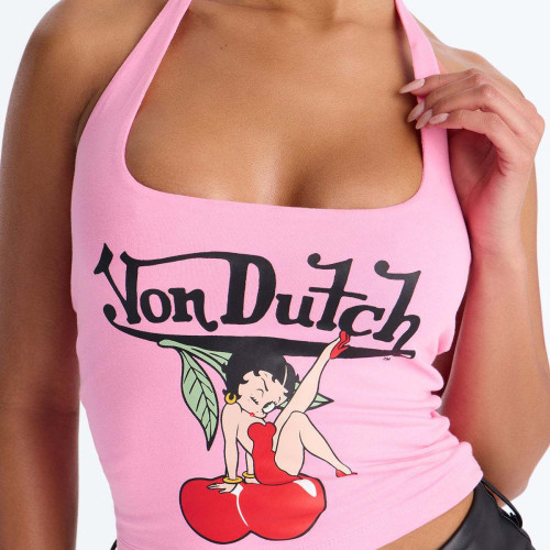 Cross-border European and American summer new foreign trade American-style slim-fit halter-neck tie-up printed letter cartoon pattern tank top