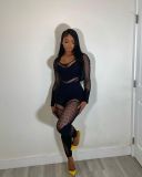 Y7231 European and American cross-border fashion women's see-through hollow mesh jumpsuit
