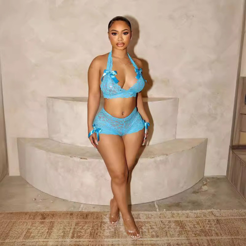 Y11028 European and American cross-border fashion women's lace sexy halter neck bow suit