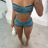 Y110367 European and American cross-border fashion women's strapless knitted two-piece shorts set