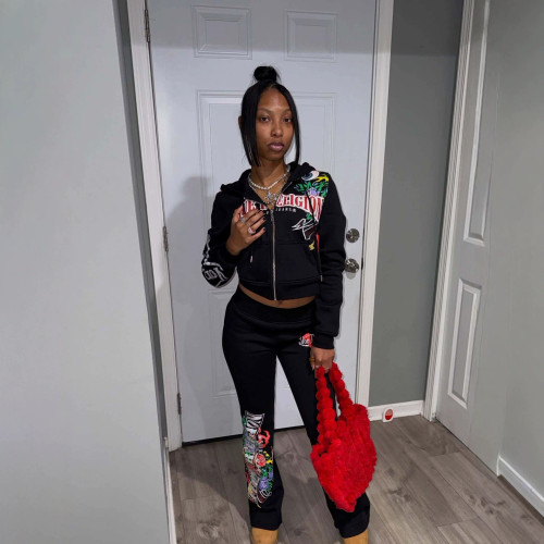 1425 Street-style graphic print co-ord set street style hot girl print outfit