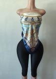 Y300344 European and American cross-border fashion women's printed strapless versatile sexy outfit
