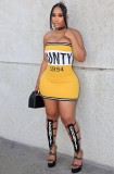 Cross-border European and American summer new foreign trade sexy hot girl strapless letter print slim-fit bodycon short dress for women