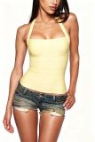 New European and American cross-border fashion solid color halter neck strap elastic ribbed slim-fit camisole top for women