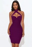 New European and American style cross-border fashion solid color bandage cross halter neck ribbed slim fit bodycon dress for women