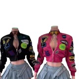 FC1293 European and American cross-border ins trendy brand autumn and winter new long-sleeve embroidered decorative patch women's jacket baseball jacket