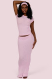 FC1509 European and American cross-border fashion hot girl solid color short-sleeve top slim-fit bodycon long skirt set