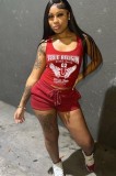 1246 European and American cross-border fashion sexy women's tank top and shorts printed set