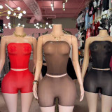 Y37 European and American cross-border fashion women's strapless sexy sheer suit with shorts