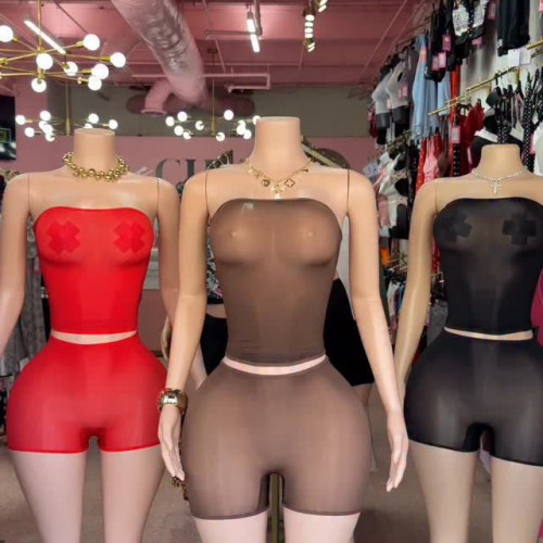 Y37 European and American cross-border fashion women's strapless sexy sheer suit with shorts