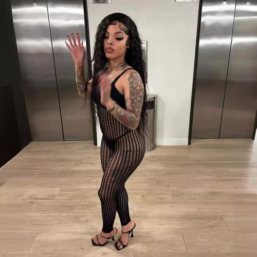 Y0876 European and American cross-border fashion women's suspender mesh jumpsuit