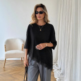 Cross-border European and American summer new fashion simple design lace splicing T-shirt short-sleeve top for women