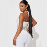 New European and American cross-border fashion sexy halter neck strap irregular tassel short backless top for women