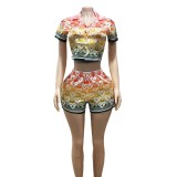 FC1233 European and American cross-border fashion Casablanca floral set in peach color, sexy hot girl African satin