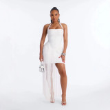 New Summer Fashion Sexy Halter Neck Bandage Tassel Bodycon Long Dress for Women in Cross-Border European and American Foreign Trade